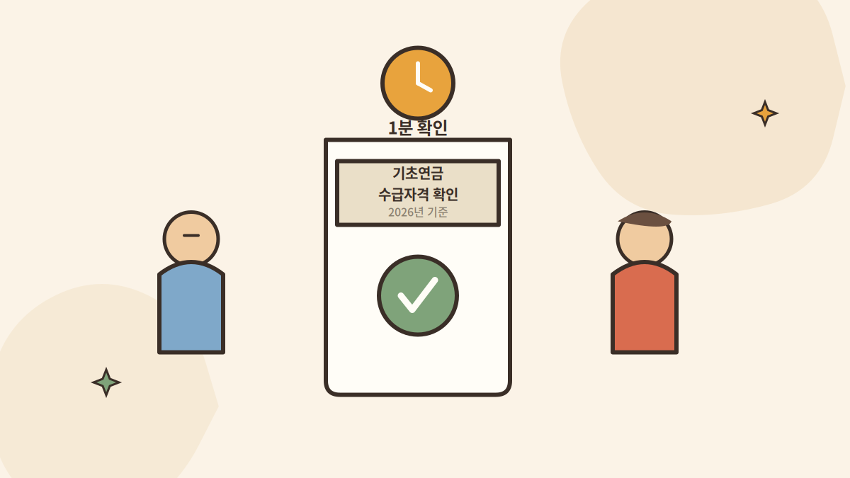 2026년 기초연금 수급자격을 계산기로 1분 만에 확인하는 어르신 부부 일러스트